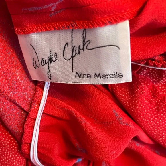 HP❤️Women’s Red Vintage Abstract Wayne Clark Tuscan Style Pleated Dress Sz 8 - Picture 4 of 9